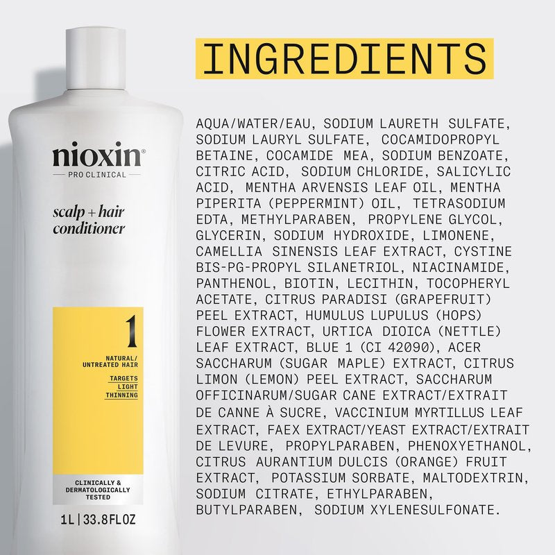 Nioxin Scalp + Hair Thickening System 1 Conditioner | For Natural or Untreated Hair with Light Thinning | With Niacinamide and Biotin | 33.8 Fl oz.