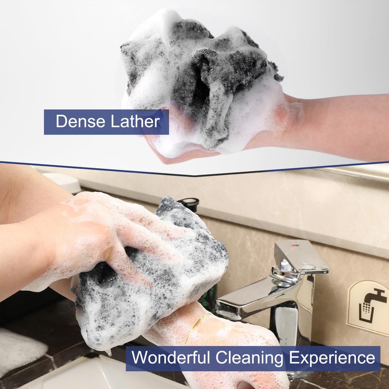 GREEN POMELO Japanese Exfoliating Loofah Back Scrubber - Shower Bath Towel for Men & Women (2 Pack Black, 33.4" x 11.8")