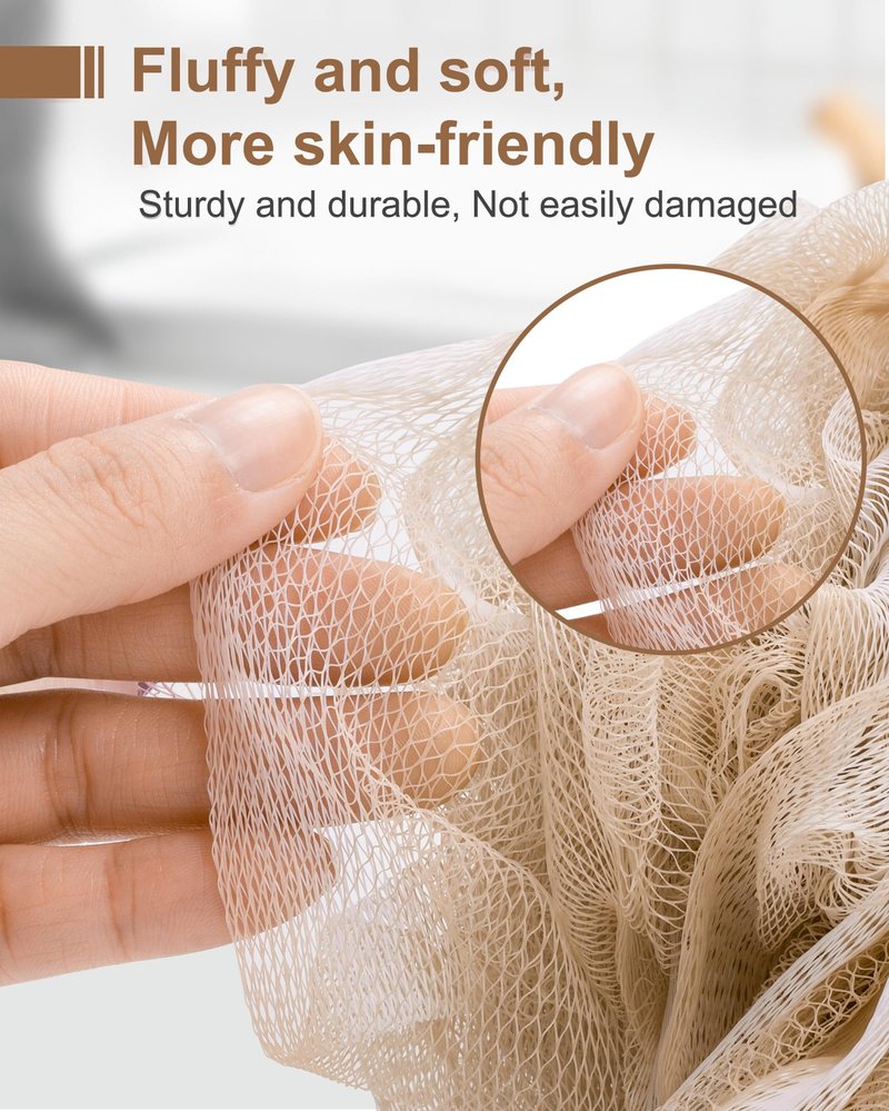 MTDLYICE Loofah Sponge, XL Large Loofah 75g 4 Pack, Bath Sponge Soft Mesh Shower, Body Scrubber, Loofah for Men, Bath Accessories Body wash Foaming (Beige)
