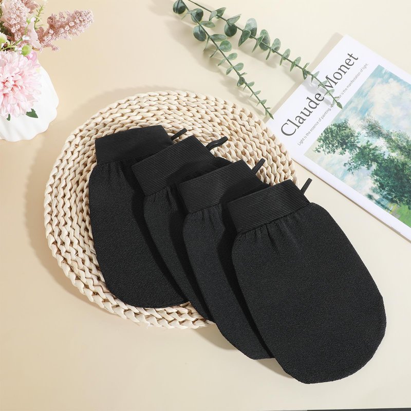2 Pairs Exfoliating Mitt for Body, Double Sided Exfoliating Glove Body Scrubber, Heavy Shower Gloves for Bodys Scrub, Exfoliates & Removes Dead Ski, Asian Bath Massage Mitts for Women and Men, Black