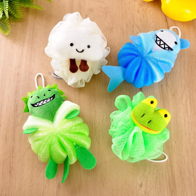RAMFIYN 2 Pack Fun Bubble Bath Kid Loofahs, Cute Animal Loofah Bath Sponge, Shower Puffs Body Scrubber, Fun Bath Sponges - Shark and Dinosaur