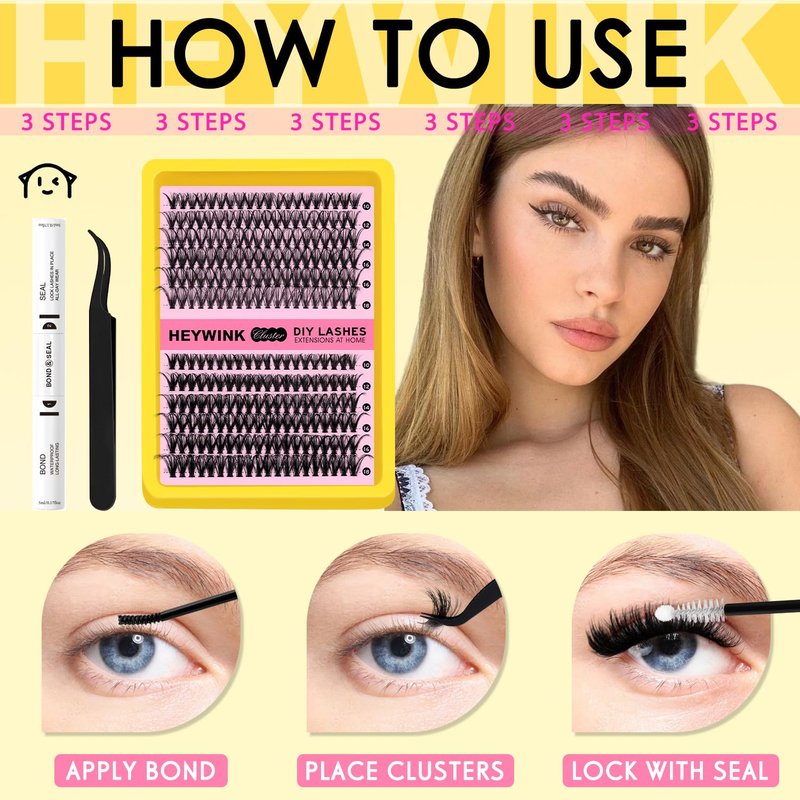 HEYWINK Lash Extension Kit DIY Lash Clusters Eyelash Extension Kit, 10-18mm 30D 40D Individual Lashes Kit Natural Lash Clusters with Lash Bond and Seal, Lash Tweezers for Beginner(30D+40D 10-18MM Kit)