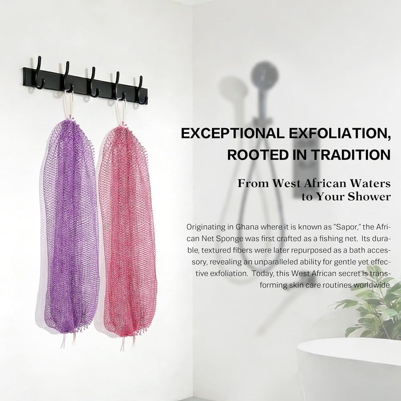 African Net Sponge Exfoliating Body Scrubber - 2-Piece Set for Deep Cleansing & Dead Skin Removal | Pink & Purple