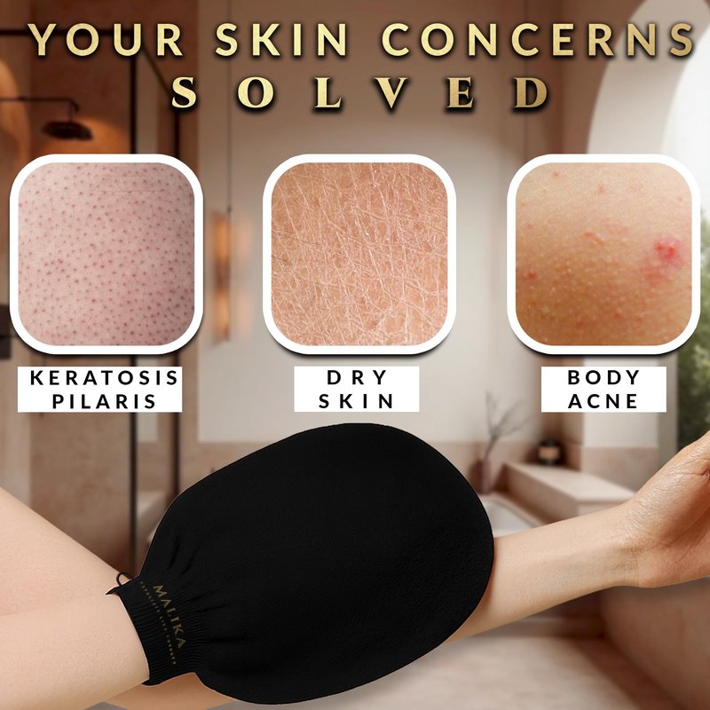 Maison Malika Premium Moroccan Exfoliating Mitt for Body (2pc) – 100% Vegan Viscose Hammam Kessa Body Scrub Korean Washcloth – Exfoliator for Keratosis Pilaris, Dead Skin & Self-Tan Removal (2-Pack)