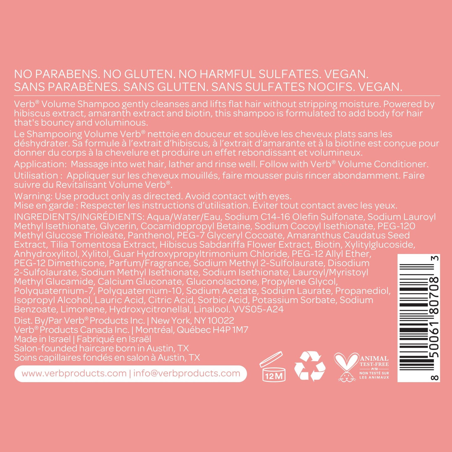 VERB Volume Shampoo 32 fl oz- Gently Cleanses, Lifts Flat Hair + Adds Volume - Sulfate, Paraben and Gluten Free