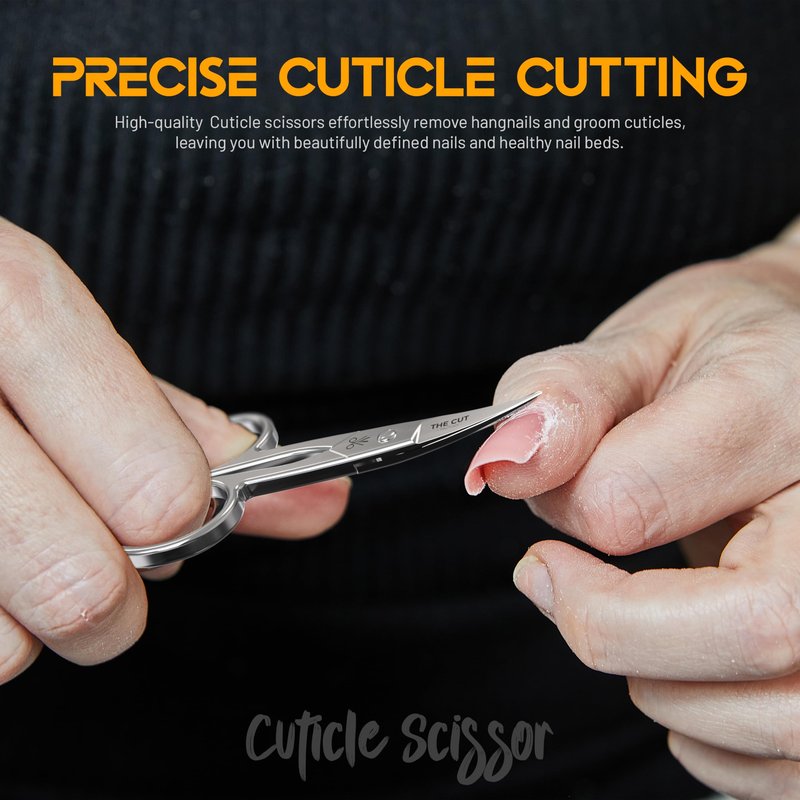 The Cut Factory- Premium Manicure Scissors Multi purpose Stainless Steel Cuticle Pedicure Beauty Grooming Kit for Nail, Eyebrow, Eyelash, Curved Blade High Carbon Steel Anti- Rust Leather Pouch