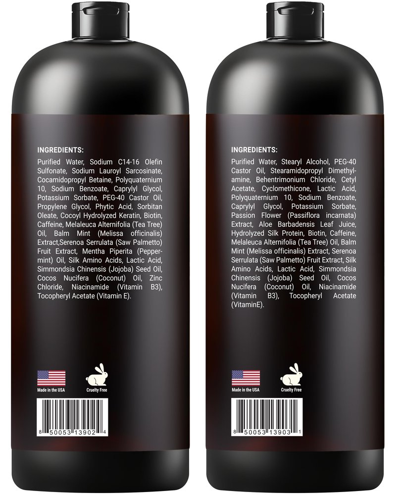 Biotin Shampoo and Conditioner Set with Keratin - Sulfate-Free Advanced Anti-Thinning, Hair Growth Shampoo and Conditioner Combo Repair Formula - with DHT Blockers, for Men & Women - 16 fl oz each