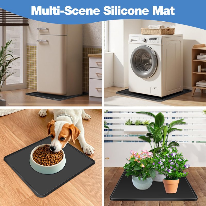 ToLanbbt Mini Fridge Silicone Mat - 27" x 27" x 0.6" Mini Fridge Drip Tray Under Refrigerator Mat Carpet Floor Protector, Leak-Resistant Portable AC Pan for Washing Machine Dishwasher Dryers, Black