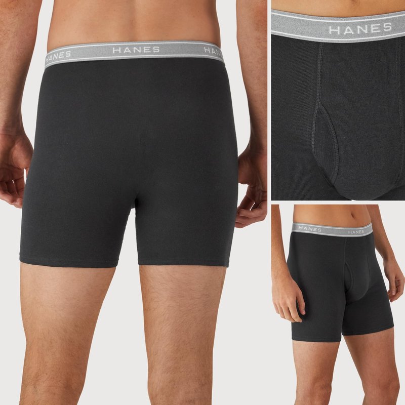 Hanes Men Hanes Boxer Briefs, Cool Dri Moisture-Wicking Underwear, Cotton No-Ride-up for Men, 6 Pack, Black/Grey, Medium