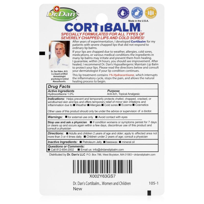Dr. Dans CortiBalm Lip Balm Patented Formula 0.14 Ounces (3-Pack)