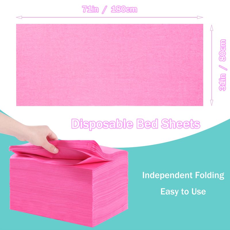 Disposable Bed Sheets for Massage Table 100 Pcs 31" x 71" Waterproof Massage Table Sheets Soft Non Woven Fabric SPA Massage Table Bed Cover Breathable for Beauty Tattoos Waxing Travel (Pink)