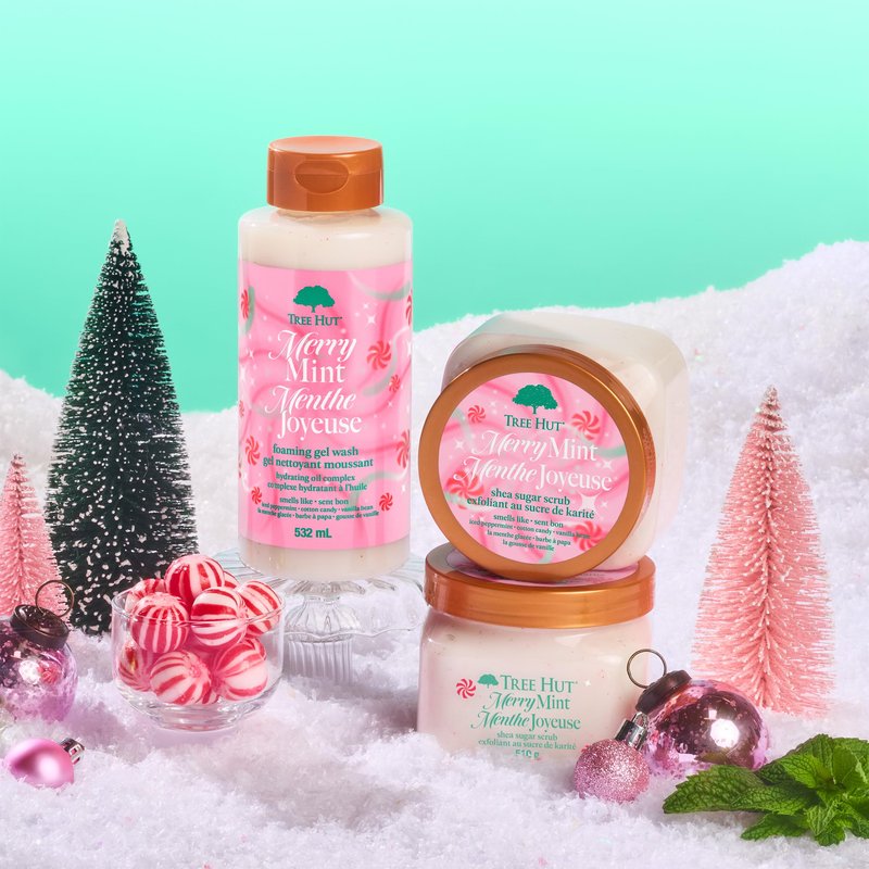 Tree Hut Merry Mint Shea Sugar Scrub, Exfoliating, Hydrating & Moisturizing Body Scrub with Shea Butter & Nourishing Essential Oils, Smooth & Soften Skin, Limited Edition Holiday, 18 oz