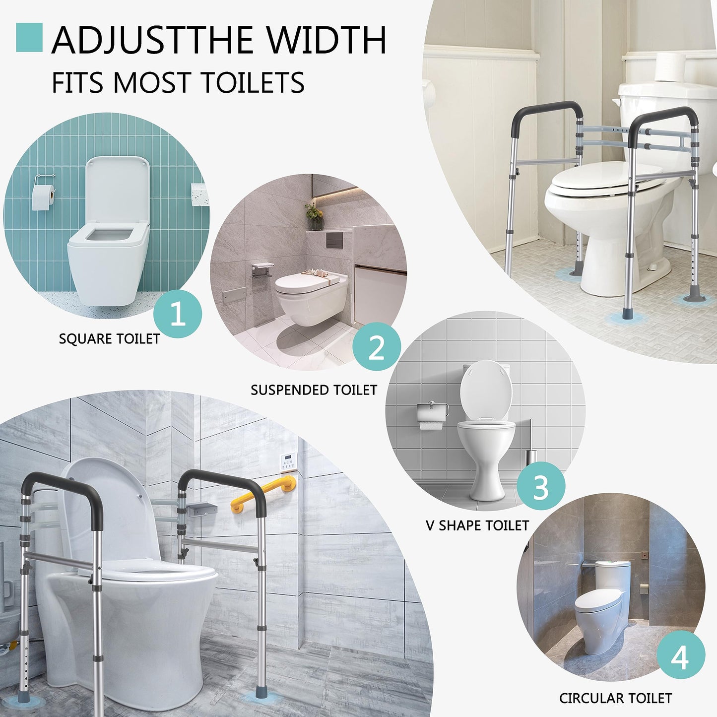 Lianjindun Toilet Safety Rails (350 lb), Adjustable Toilet Frame for Elderly, Seniors, Handicap & Disabled, Foldable Handicap Toilet Handles Fit Any Toilets (Gray)