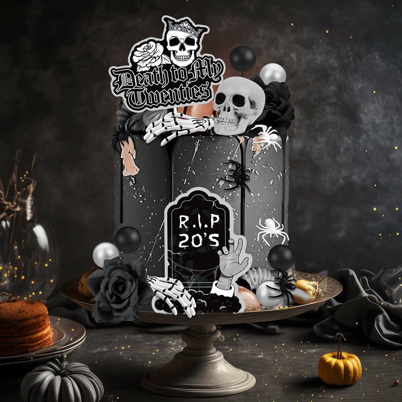 Death to My 20s 30th Birthday Decorations - Rip to My 20s Funeral Black Cake Topper & Decorations for Her & Him - Dirty 30 Cake Topper