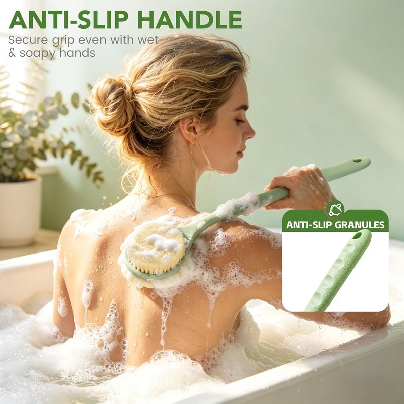 Back Scrubber for Shower - 15.7" Loofah with Handle | Curved Long Brush for Clean Back & Hard-to-Reach Areas