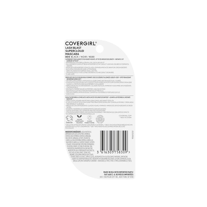 CoverGirl Lash Blast Supercloud Mascara - Long-Lasting, No Clump, Vegan | 805 Black, 0.33oz