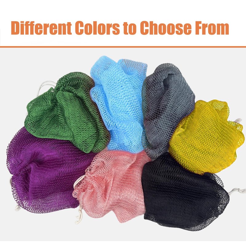 Unifab Authentic African Net Sponge with Knots, 2 Pieces African Exfoliating Net Real Sapo Sponge, Afro Scrub Wash Cloth Body Scrubber for Bath & Shower (Purple & Yellow)