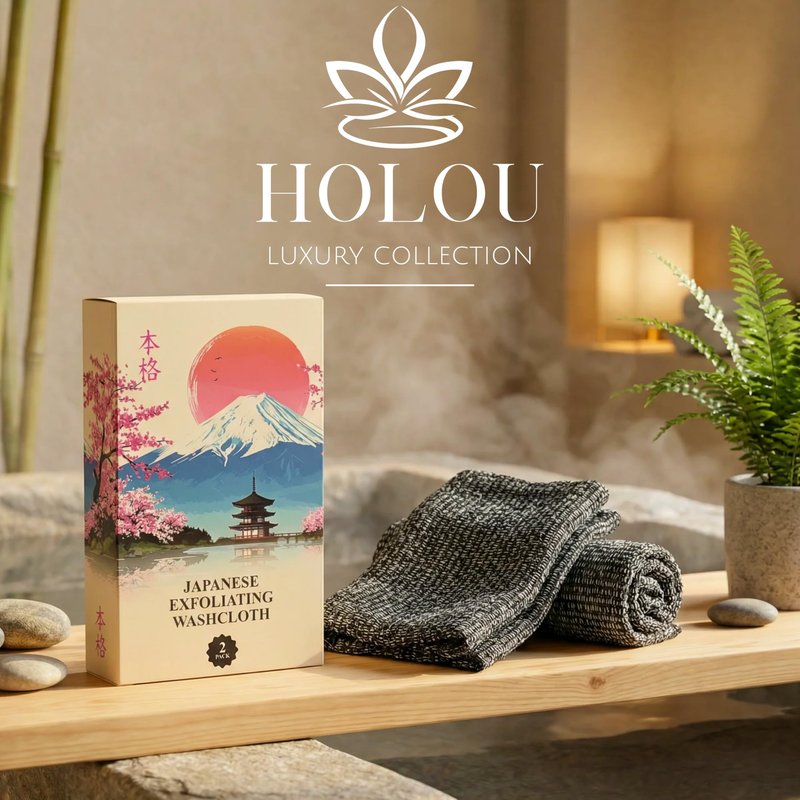 Japanese Washcloth 2 Pack – Dual-Sided Exfoliating Washcloth & Back Scrubber for Shower | Exfoliating Towel for Body, Wash Cloths for Showering for Women and Men – Holou