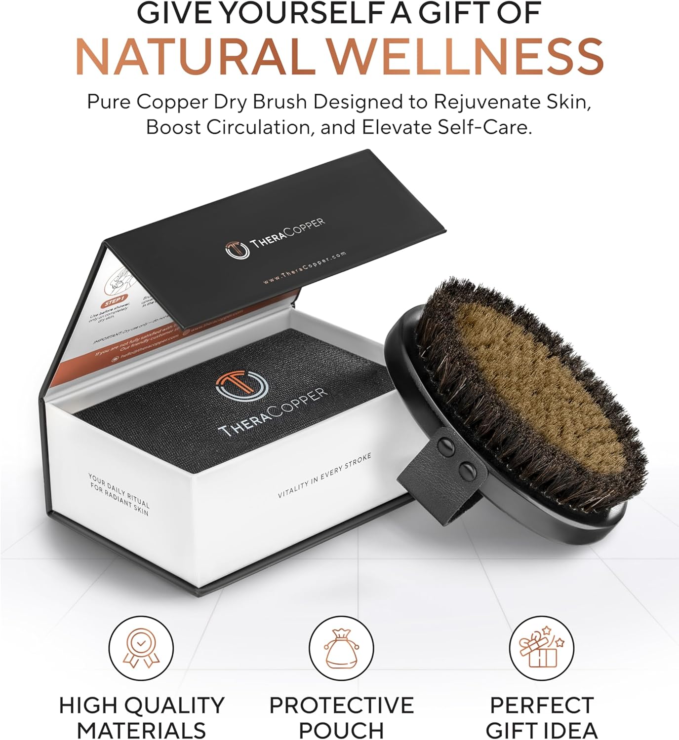 TheraCopper Copper Body Brush - Ionic Dry Brushing for Lymphatic Drainage & Radiant Skin | Natural Copper Bristles