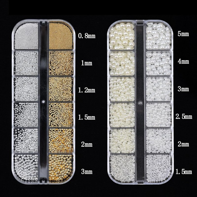 Nail Art Pearls with Nail Rhinestones Glue Gel Flatback Pearls Nail Charms Luxurious Nail Supplies Accessories Gold Silver Nail Gems Jewelry Pearls for Women Nail Design