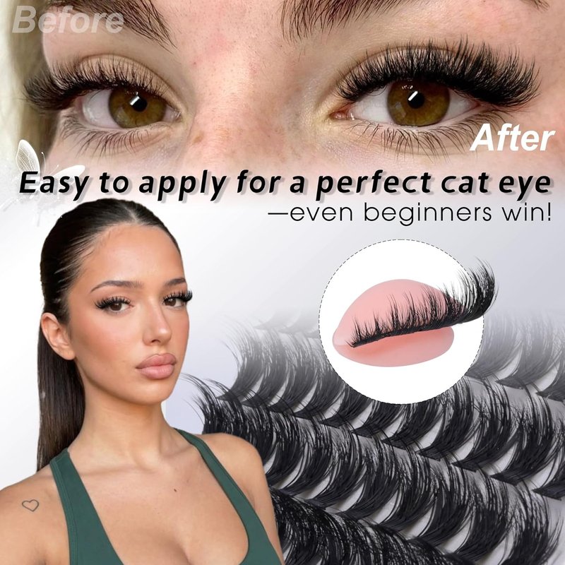 Skiennix Fluffy Lash Clusters | 3D Layered Volume Eyelash Extensions - Wispy Natural Look, 8-16mm