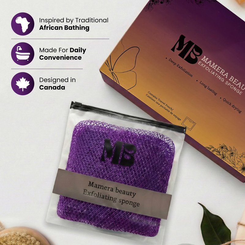 African Net Sponge Authentic (Sapo/Kessa), African Exfoliating Sponge Real African Net Black Owned, African Bath Sponge Back Scrubber, Body Exfoliator Shower Bath Accessories (Violet)