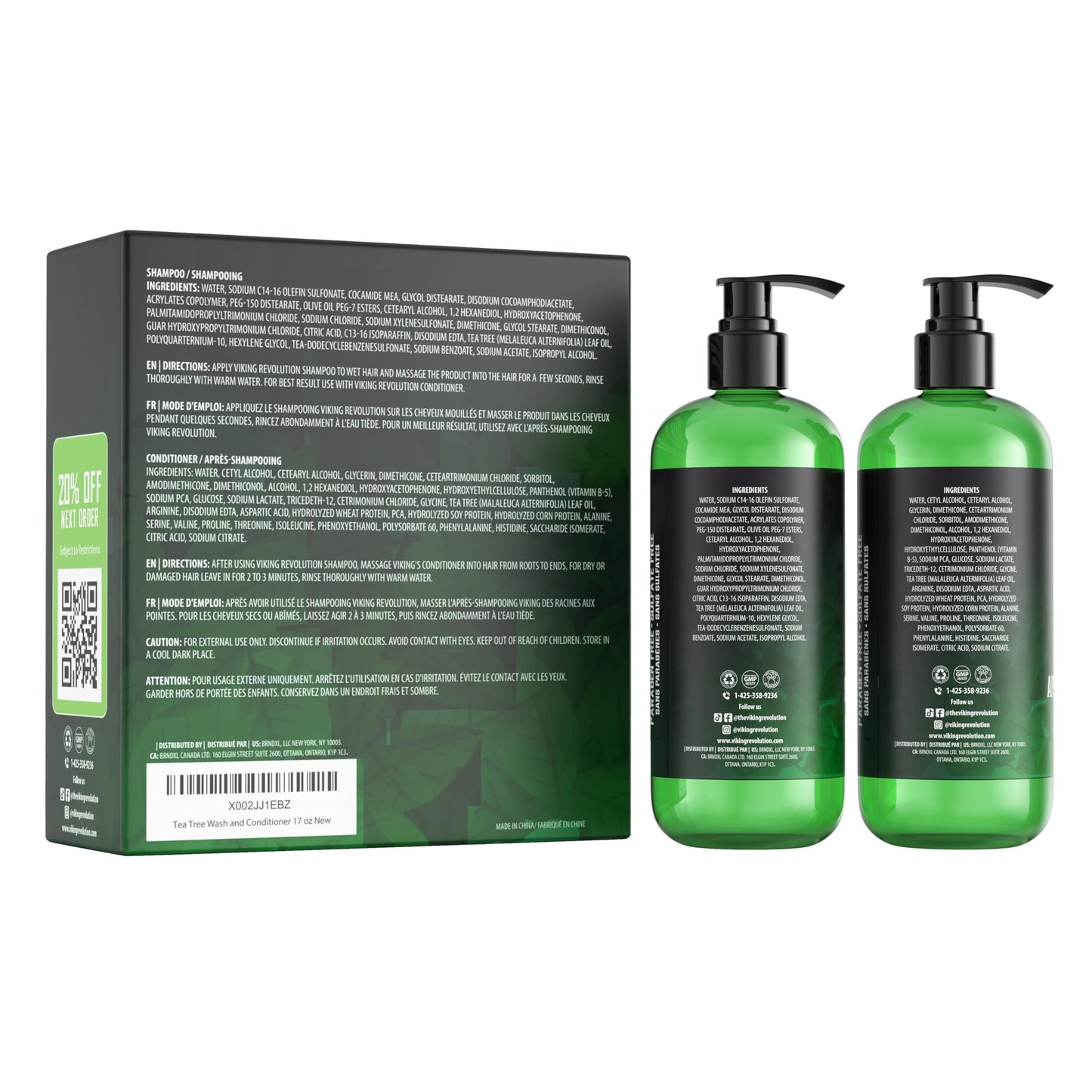 Viking Revolution Tea Tree Shampoo and Conditioner Set - Hydrates, Moisturizes & Soothes Dry and Itchy Scalps - With Natural Tea Tree Oil - 17 oz