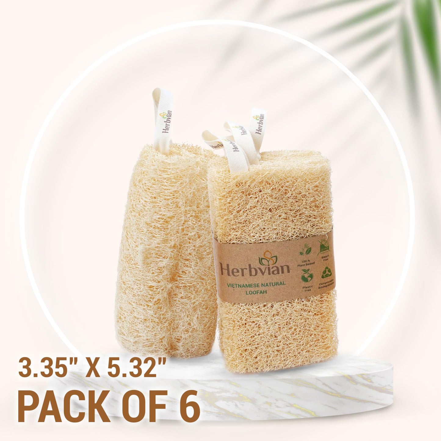 Natural Vietnamese Loofah Sponge, 100% Plant-Based Luffa Exfoliating Body Scrubber for Shower, Multi-Functional for Kitchen, Ideal for Men & Women, Spa & for Pet (6pcs/Pack)