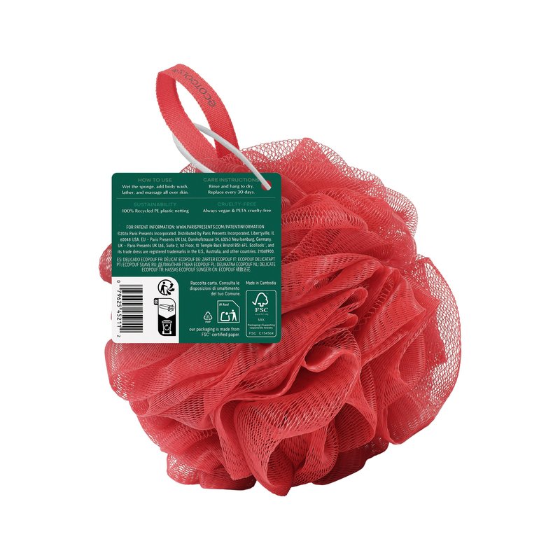 EcoTools Delicate EcoPouf Body Loofah, Gentle Exfoliating Shower Sponge for Sensitive Skin, 100% Recycled Netting Bath Pouf, 1 Count