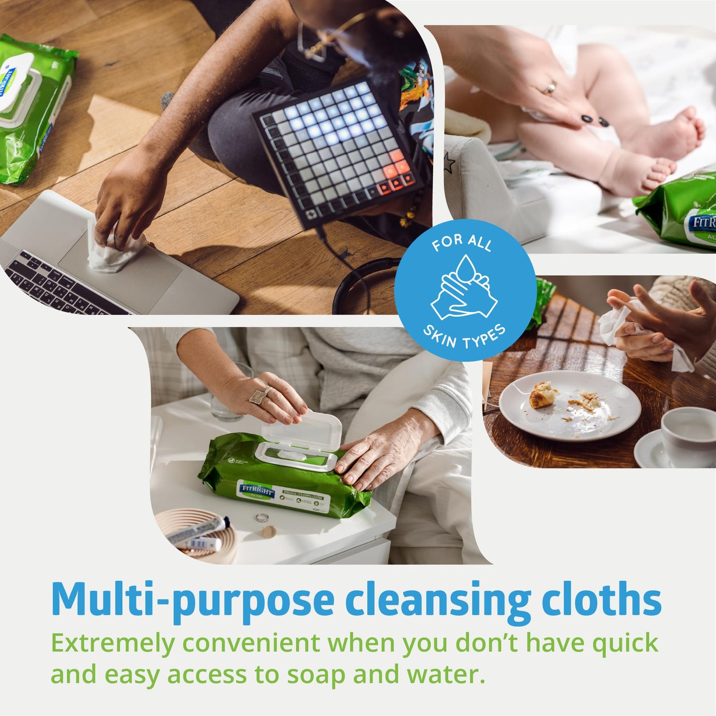FitRight Aloe Quilted Heavyweight Personal Cleansing Cloth Wipes, Unscented, 576 Count, 8 x 12 inch Adult Large Incontinence Wipes