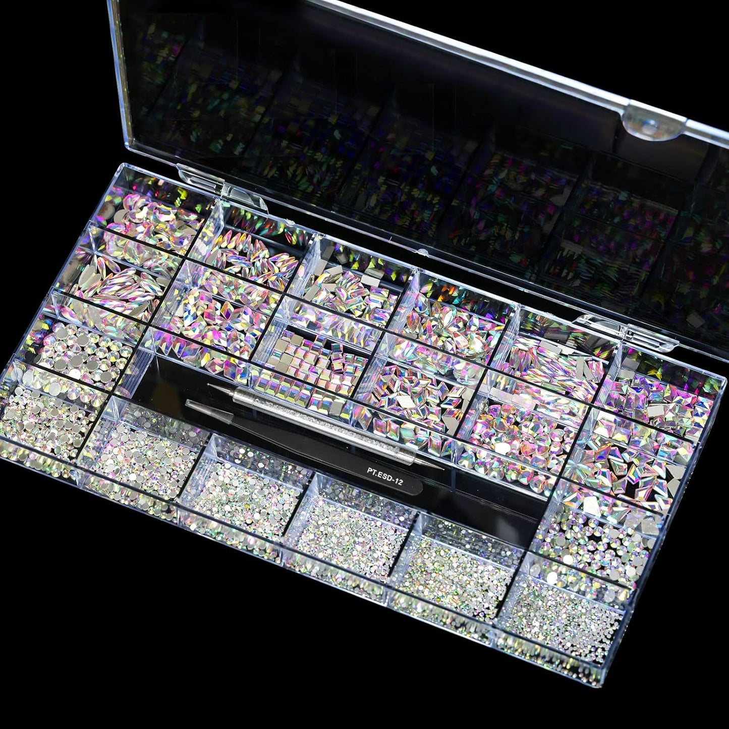 Yzzseven 600 Crystal AB Diamonds & 2500 Flat Rhinestones Set | 12 Types for DIY Crafts & 3D Ornaments
