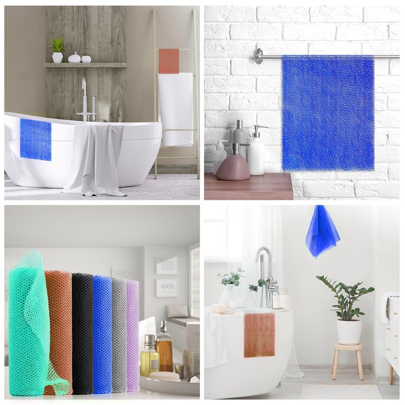 UJFQBH 6 Pieces African Bath Sponge African Net Long Net Bath Sponge Exfoliating Shower Body Scrubber Back Scrubber Skin Smoother,Great for Daily Use (Purple, Gray, Blue, Black, Brown, Green)