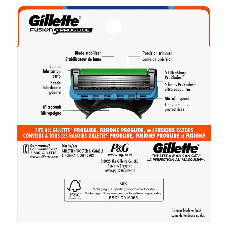 Gillette Fusion5 ProGlide Razor Blade Refills - 5-Blade Cartridges with Precision Trimmer & Enhanced Lubrication | 6 Count
