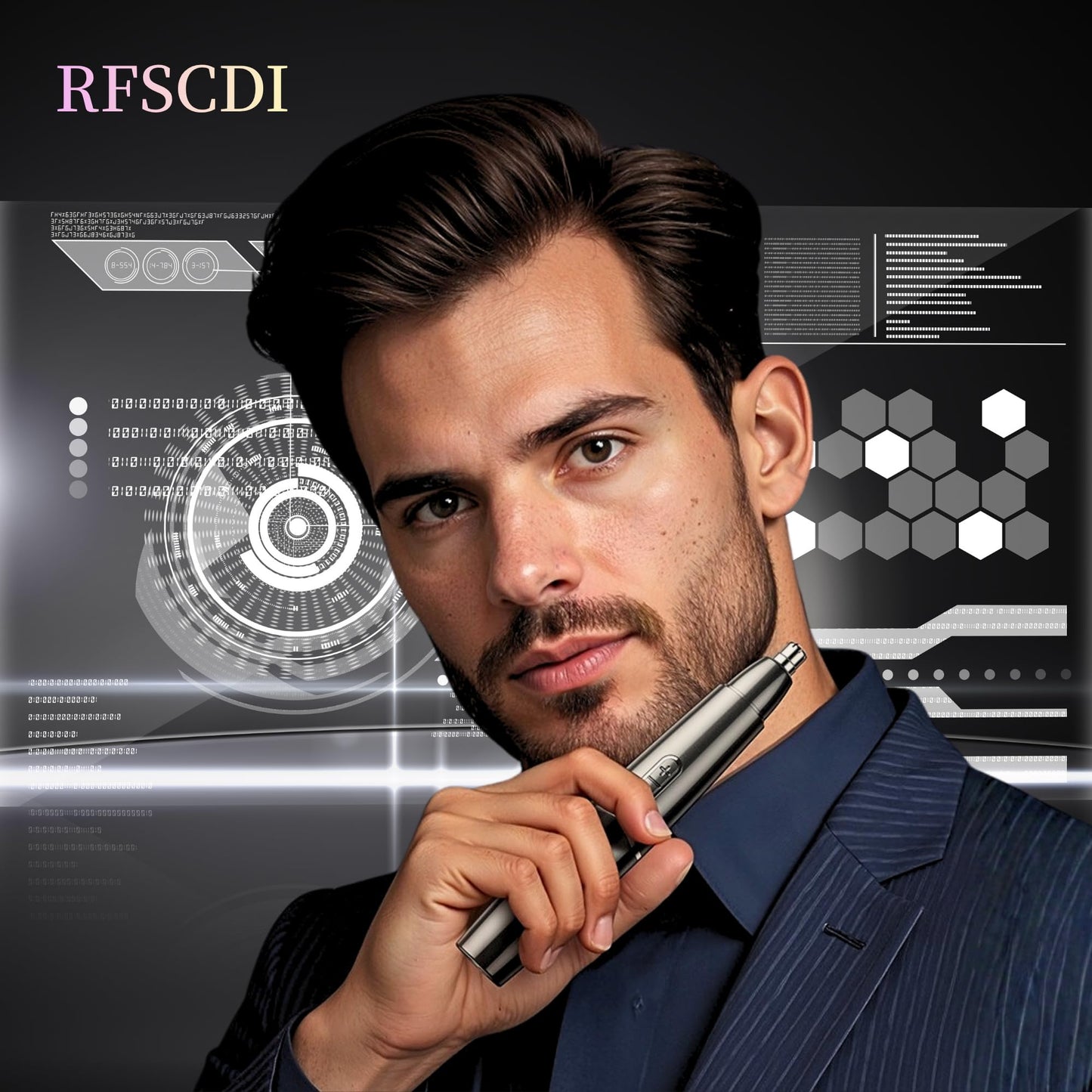 RFSCDI 5-in-1 Nose Hair Trimmer for Men, USB-C Rechargeable Painless Eyebrow & Facial Trimmer, IPX7 Waterproof Electric Grooming Kit, LED Display with 5 Blade Heads, Classic Black