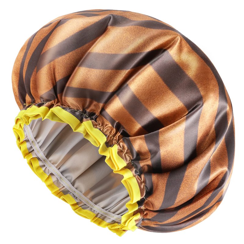 mikimini Shower Cap for Women and Men,2 Pack Double Waterproof Shower Cap for Girls and Kids, Reusable, Washable, Golden Stripes Fashionable Shower Caps Medium Pack of 2 Stripe