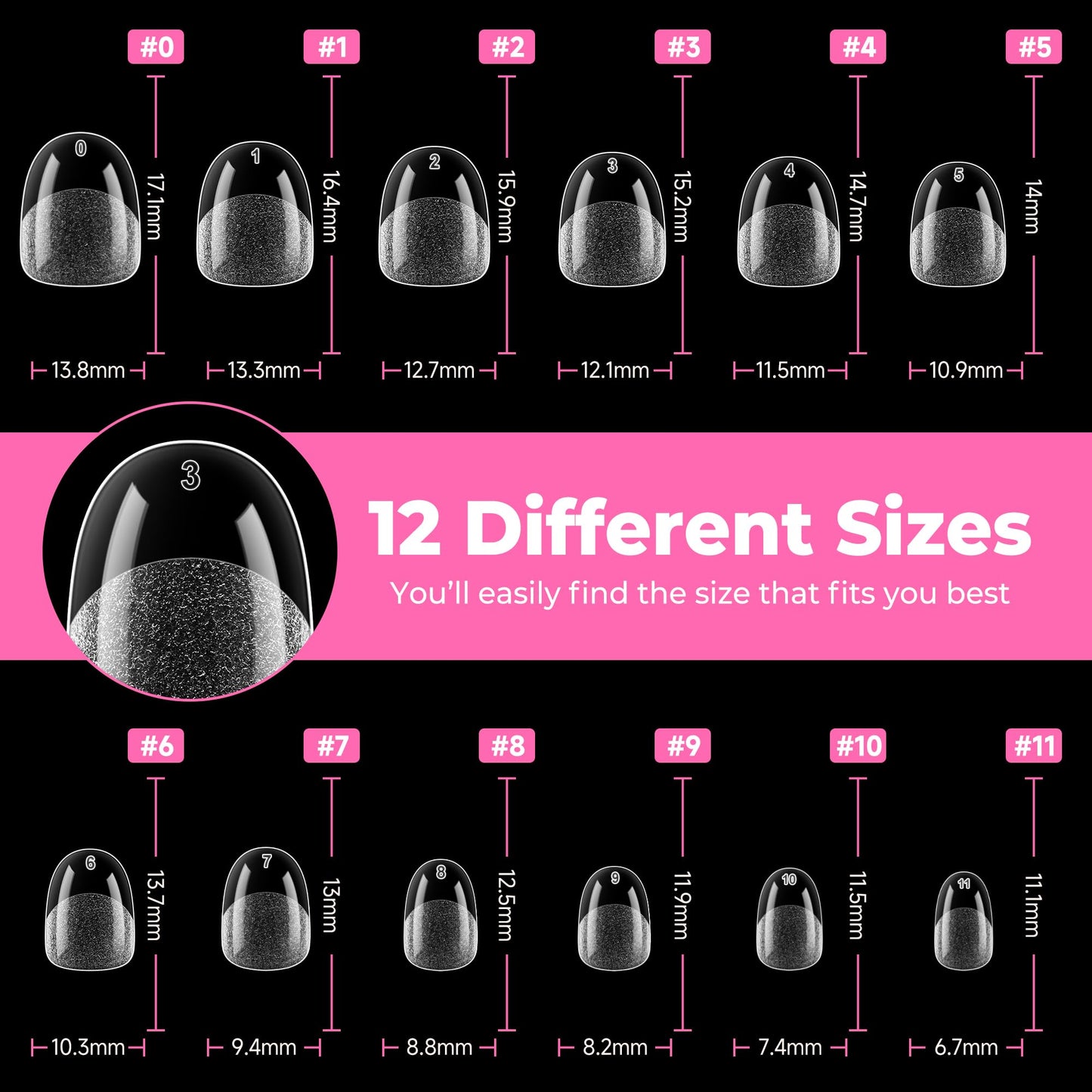 UNA GELLA Extra Short Oval Nail Tips, Pre-Etched Round Clear Fake Nails 216pcs Soft Gel Acrylic Nail Tips Full Cover False Ultra Short Gel Nail Tip for Beginners Nail Salon Extensions 12 Sizes