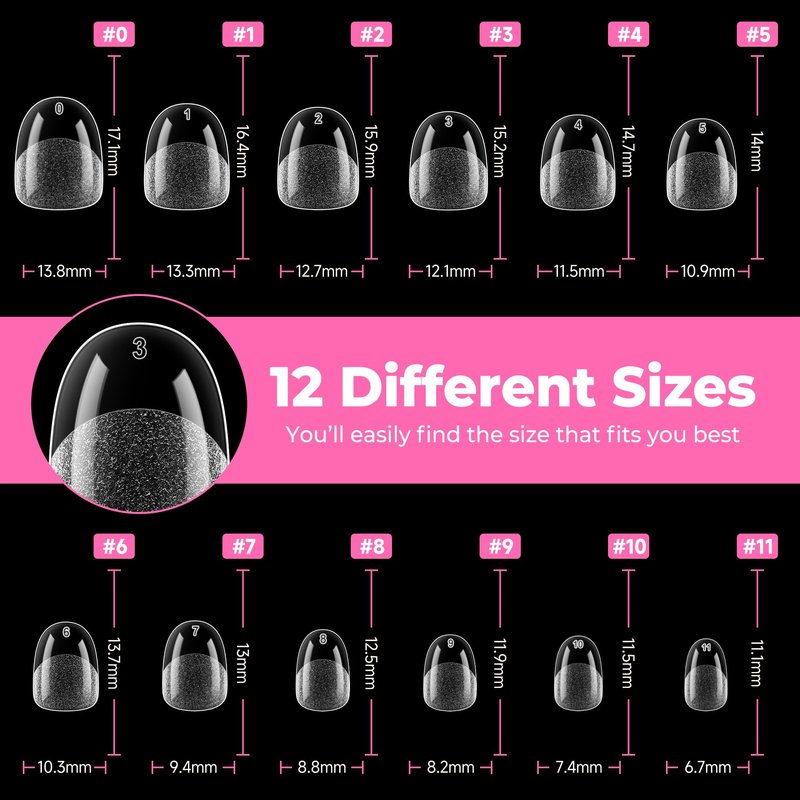 UNA GELLA Extra Short Oval Nail Tips, Pre-Etched Round Clear Fake Nails 216pcs Soft Gel Acrylic Nail Tips Full Cover False Ultra Short Gel Nail Tip for Beginners Nail Salon Extensions 12 Sizes