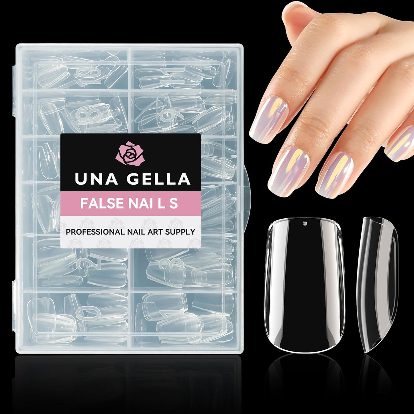 UNA GELLA Square Gel Nail Tips - 504pcs Full Cover Clear Press-On Nails | 12 Sizes for DIY & Salon Use