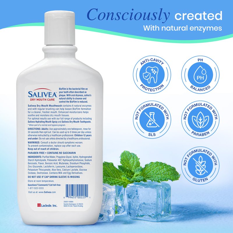 SALIVEA Dry Mouth Mouthwash - Soothing Mint Mouthwash with Natural Salivary Enzymes - Breath Freshener & Dry Mouth Care - Mint Flavor (2 Pack)