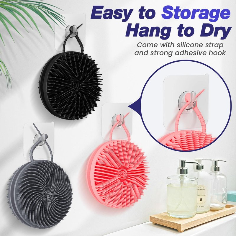 Manmihealth Dual-Sided Silicone Body Scrubber for Shower 2 PCS, 2-in-1 Silicone Shower Scrubber Brush for Men and Women, Soft Silicone Loofah Body Buffer, Lather Well, Gentle Exfoliating (Black+Pink)