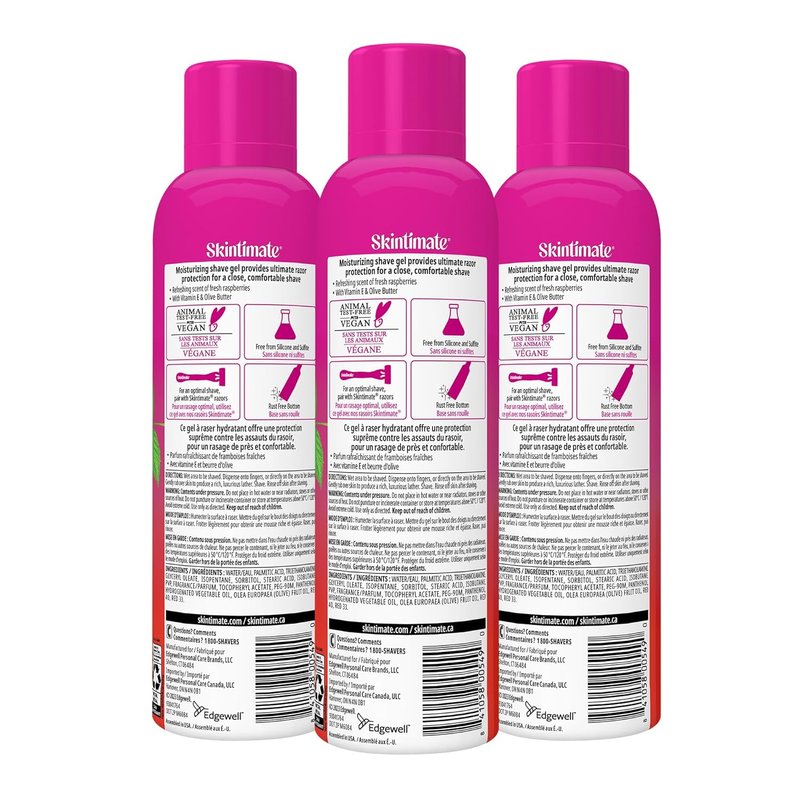 Skintimate Raspberry Rain Shave Gel for Women - 3 Pack | Moisturizing Shaving Cream, 7oz Each
