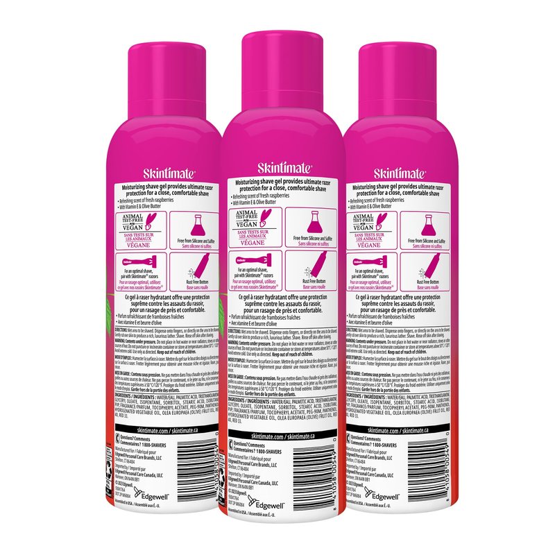 Skintimate Raspberry Rain Shave Gel for Women, 3 Pack | Skintimate Shaving Cream for Women, Womens Shaving Cream, Shave Cream, Shaving Foam, Womens Shave Gel, Pack of 3, 7oz each