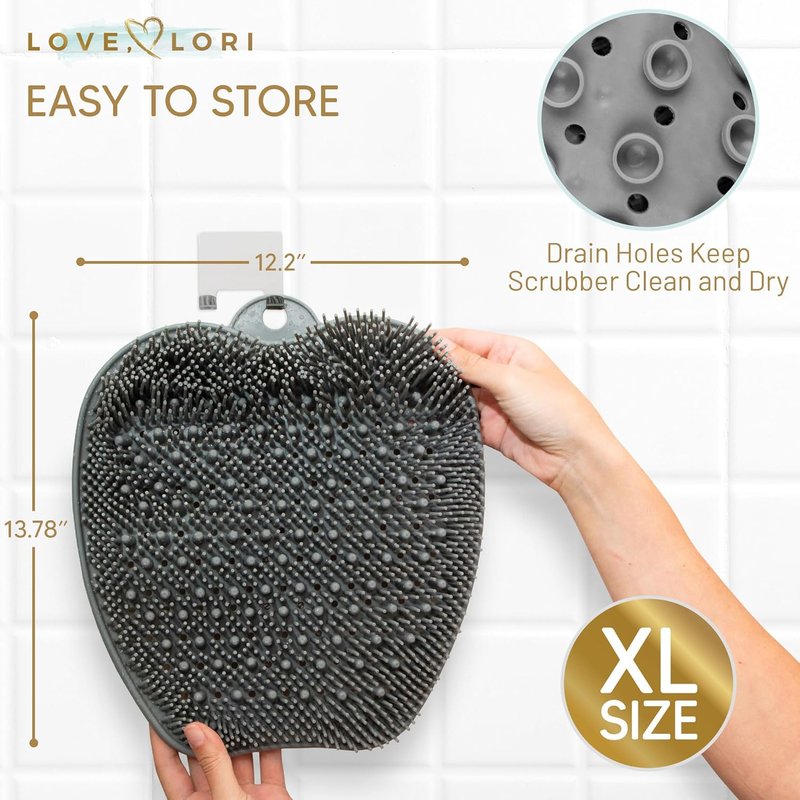 LOVE, LORI Premium Foot Scrubber - XL Non-Slip Shower Exfoliator with Suction Cups | Grey
