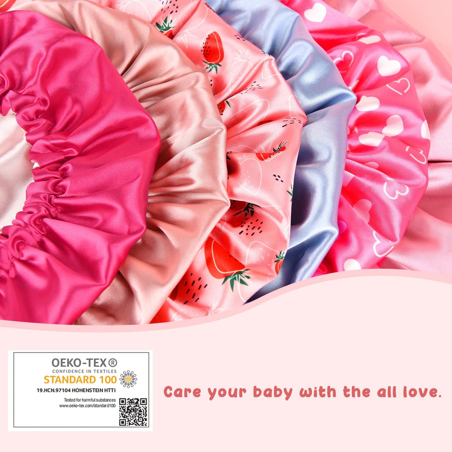 YANIBEST Baby Satin Bonnet Sleep Cap - Double Layer Reversible Adjustable Silky Satin Cap for Infant Toddler(6-36Months,Light Pink)