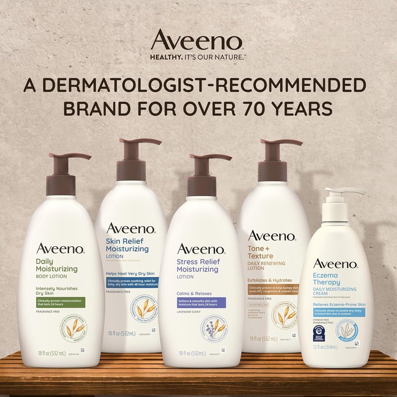 Aveeno Daily Moisturizing Lotion - Fragrance-Free Hydrating Body Moisturizer with Prebiotic Oat | 12 fl. oz (Pack of 2)