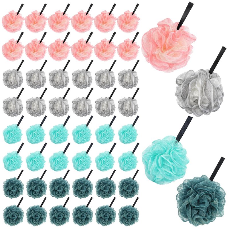 48pcs Bath Sponges for Shower Loofah Sponge Loofahs Bulk Exfoliating Body Scrubber Travel Soft Mesh Pouf for Body Wash for Men Women Washing Bathing Accessories