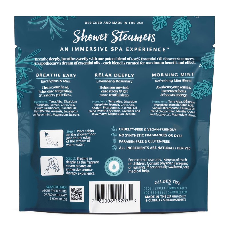 Gilden Tree Shower Steamers Aromatherapy Variety Pack – Sinus Relief, Relaxation & Energy Essential Oils, Birthday Gifts for Women Men Teens Adults, Individually Wrapped Made in USA (6 Pack, 3 Scents)