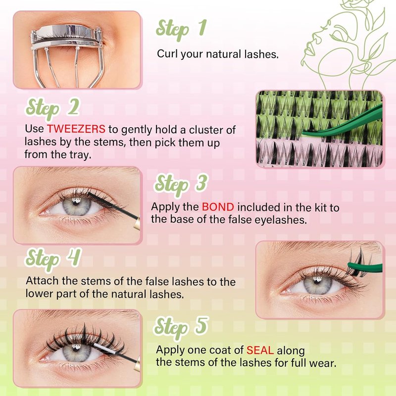 KEYYOU Fairy Lash Clusters - 144 Pcs D Curl Manga Eyelash Extensions | Wispy, Natural Look, Waterproof