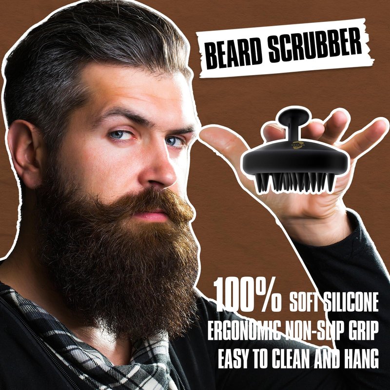 Beard Wash and Conditioner & Silicone Beard Brush Set w/Argan & Jojoba Oils - Reduce Beard Itchy, Dandruff, Beard Shampoo, Softens & Strengthens & Shine - 2 x 4 Fl Oz 120ML