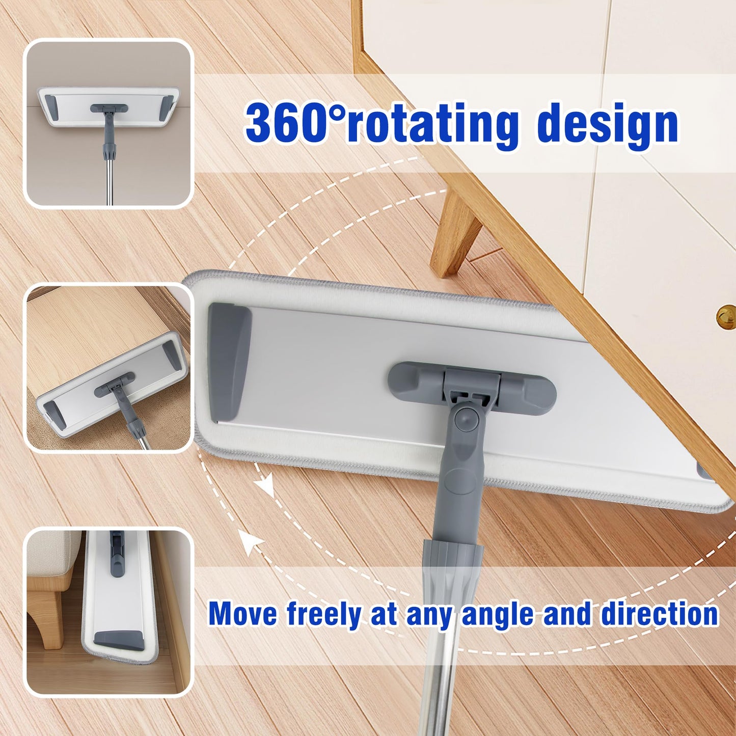 Large 60 inch Microfiber Flat Mop for Floor Cleaning - Wet & Dry with 4 Washable Pads, 360° Rotatable Head for Hardwood, Vinyl, Tile